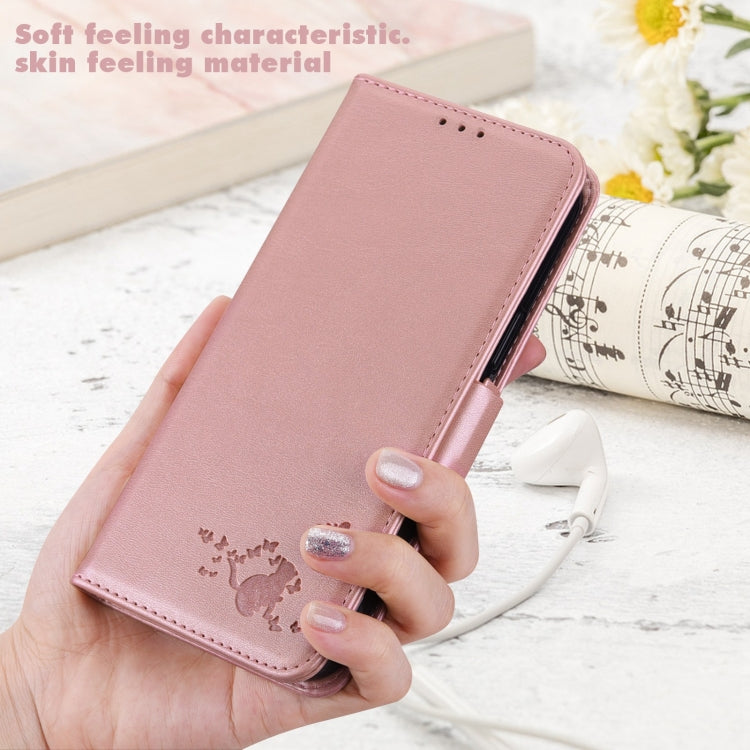 For Samsung Galaxy A20e Embossed Cat Butterflies Pattern Horizontal Flip Leather Case with Card Slot & Holder & Wallet