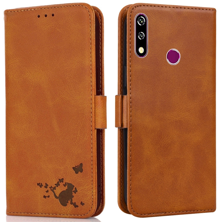 For Samsung Galaxy A20s Embossed Cat Butterflies Pattern Horizontal Flip Leather Case with Card Slot & Holder & Wallet