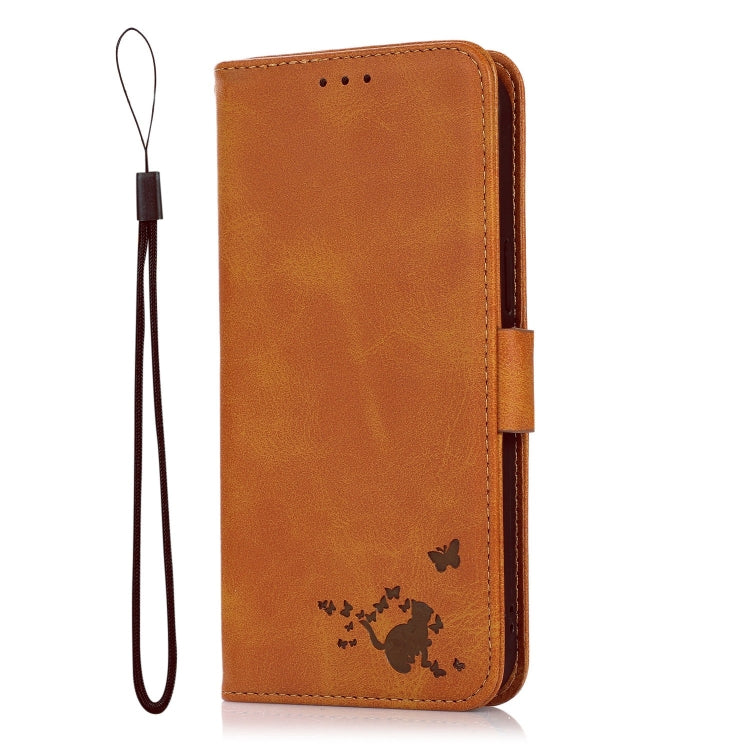 For Samsung Galaxy A20s Embossed Cat Butterflies Pattern Horizontal Flip Leather Case with Card Slot & Holder & Wallet