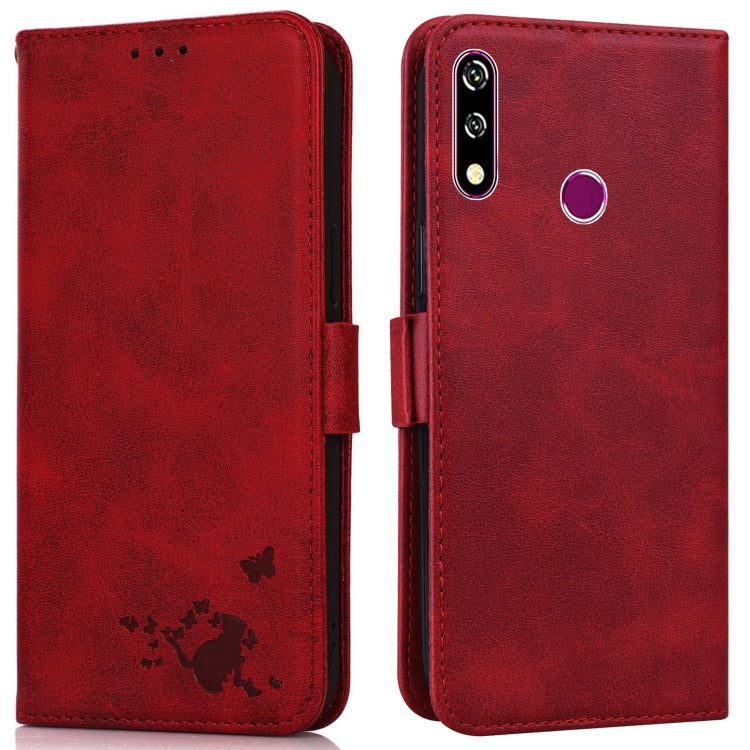 For Samsung Galaxy A20s Embossed Cat Butterflies Pattern Horizontal Flip Leather Case with Card Slot & Holder & Wallet