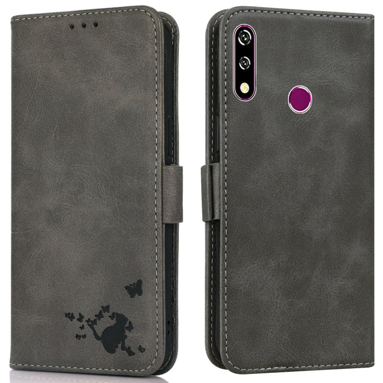 For Samsung Galaxy A20s Embossed Cat Butterflies Pattern Horizontal Flip Leather Case with Card Slot & Holder & Wallet