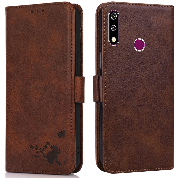 For Samsung Galaxy A20s Embossed Cat Butterflies Pattern Horizontal Flip Leather Case with Card Slot & Holder & Wallet