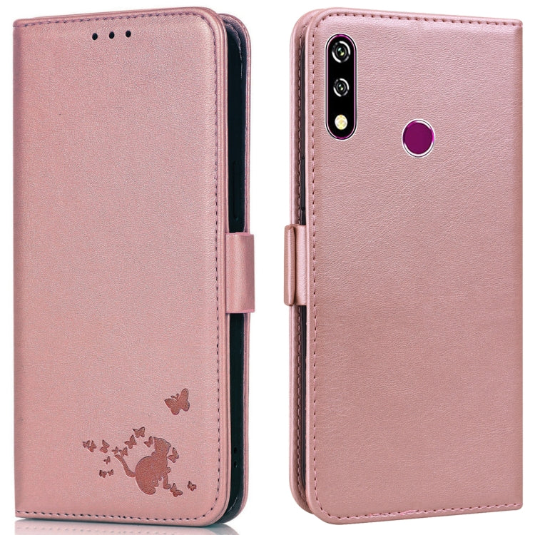 For Samsung Galaxy A20s Embossed Cat Butterflies Pattern Horizontal Flip Leather Case with Card Slot & Holder & Wallet