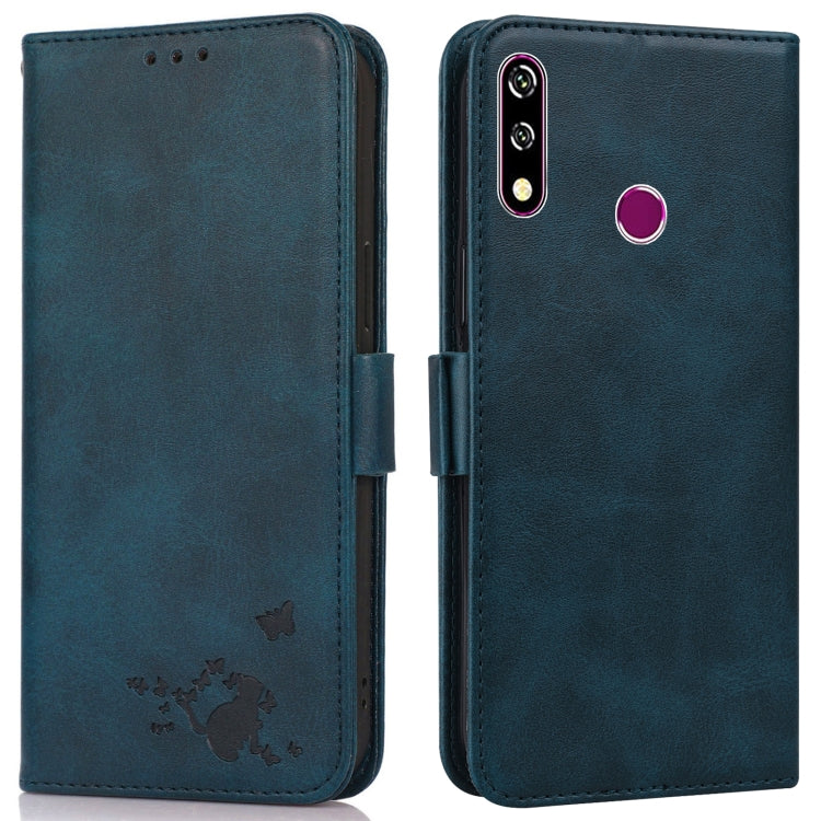 For Samsung Galaxy A20s Embossed Cat Butterflies Pattern Horizontal Flip Leather Case with Card Slot & Holder & Wallet