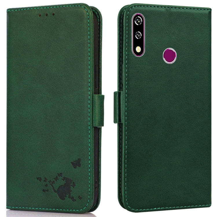 For Samsung Galaxy A20s Embossed Cat Butterflies Pattern Horizontal Flip Leather Case with Card Slot & Holder & Wallet