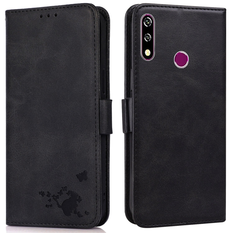 For Samsung Galaxy A20s Embossed Cat Butterflies Pattern Horizontal Flip Leather Case with Card Slot & Holder & Wallet