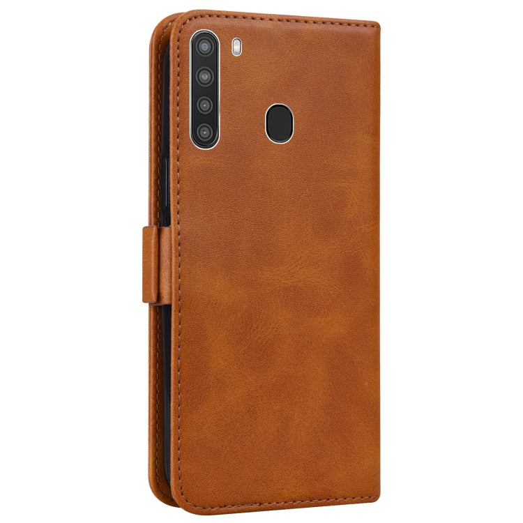 For Samsung Galaxy A21 Embossed Cat Butterflies Pattern Horizontal Flip Leather Case with Card Slot & Holder & Wallet