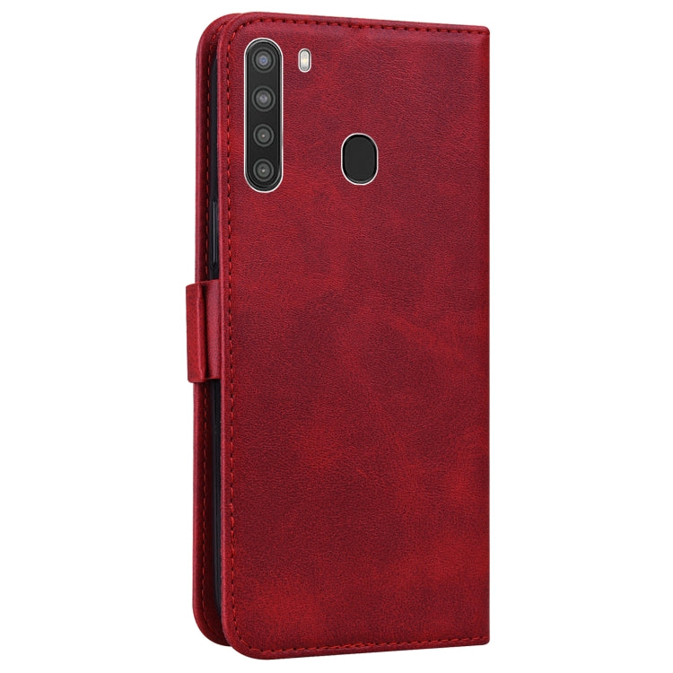 For Samsung Galaxy A21 Embossed Cat Butterflies Pattern Horizontal Flip Leather Case with Card Slot & Holder & Wallet