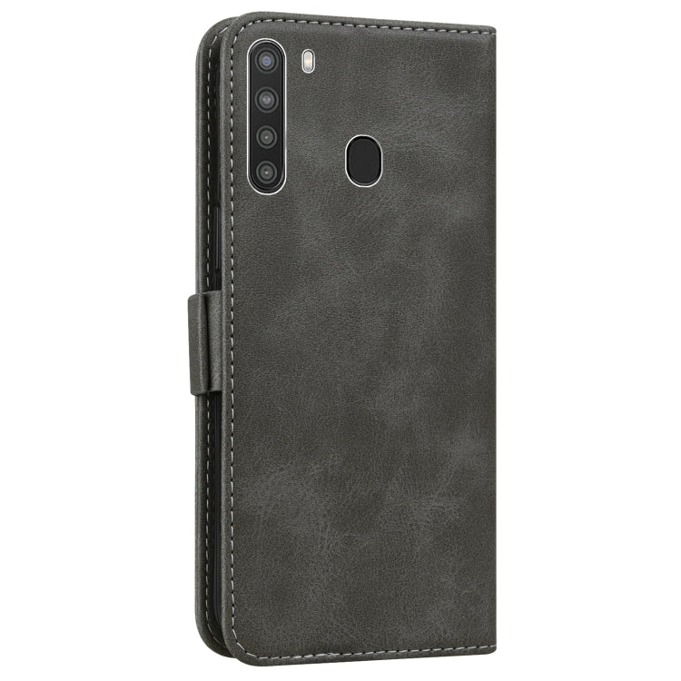 For Samsung Galaxy A21 Embossed Cat Butterflies Pattern Horizontal Flip Leather Case with Card Slot & Holder & Wallet