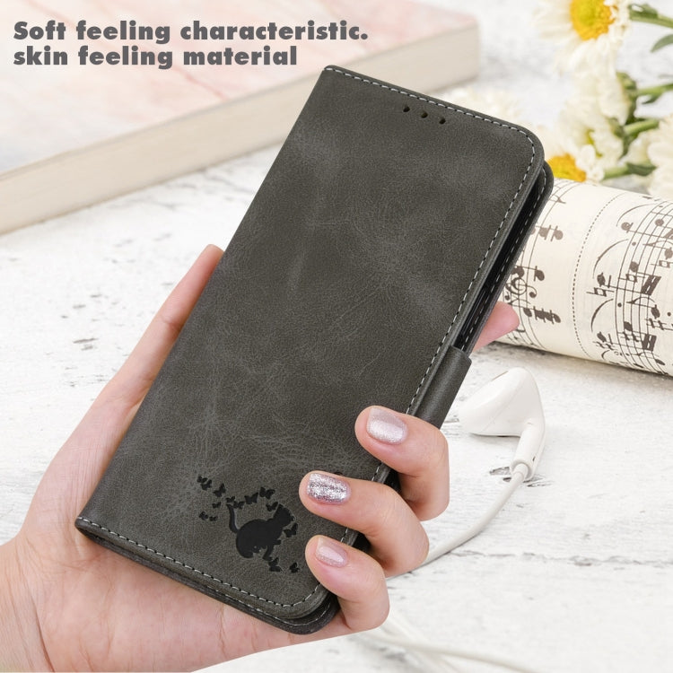 For Samsung Galaxy A21 Embossed Cat Butterflies Pattern Horizontal Flip Leather Case with Card Slot & Holder & Wallet