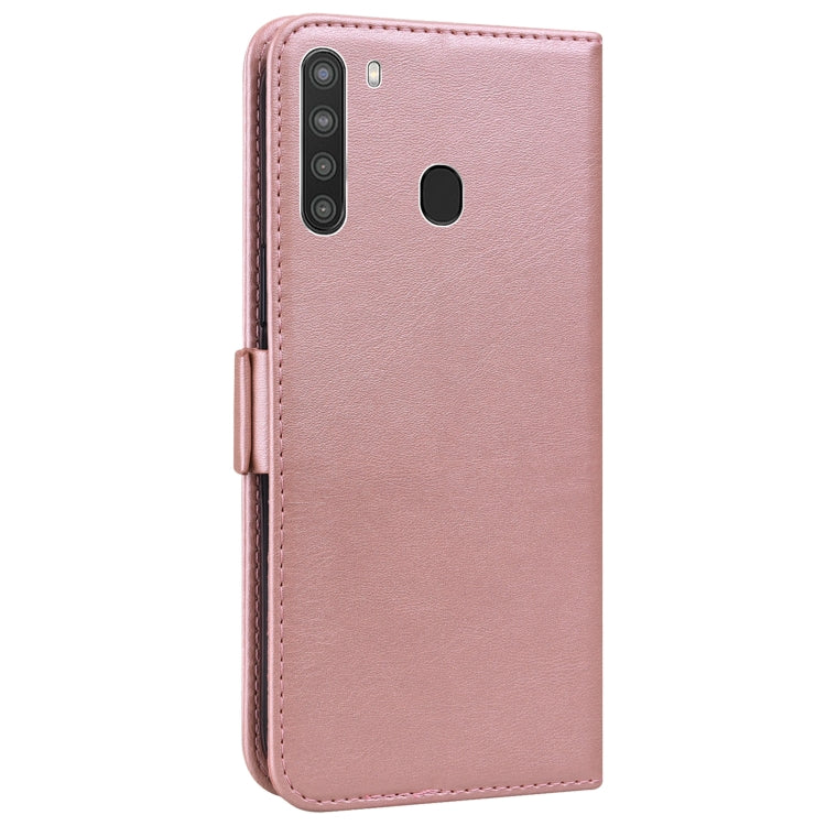 For Samsung Galaxy A21 Embossed Cat Butterflies Pattern Horizontal Flip Leather Case with Card Slot & Holder & Wallet