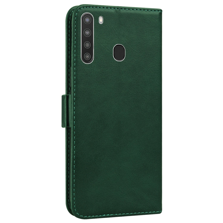 For Samsung Galaxy A21 Embossed Cat Butterflies Pattern Horizontal Flip Leather Case with Card Slot & Holder & Wallet