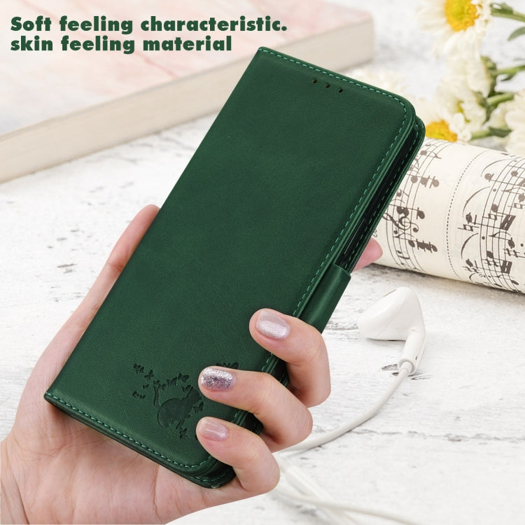 For Samsung Galaxy A21 Embossed Cat Butterflies Pattern Horizontal Flip Leather Case with Card Slot & Holder & Wallet