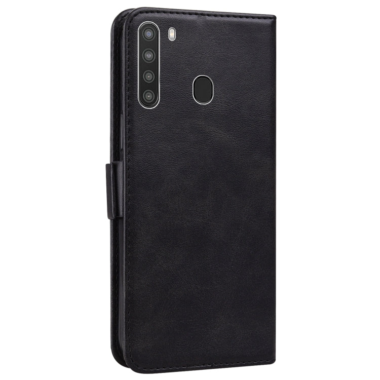 For Samsung Galaxy A21 Embossed Cat Butterflies Pattern Horizontal Flip Leather Case with Card Slot & Holder & Wallet