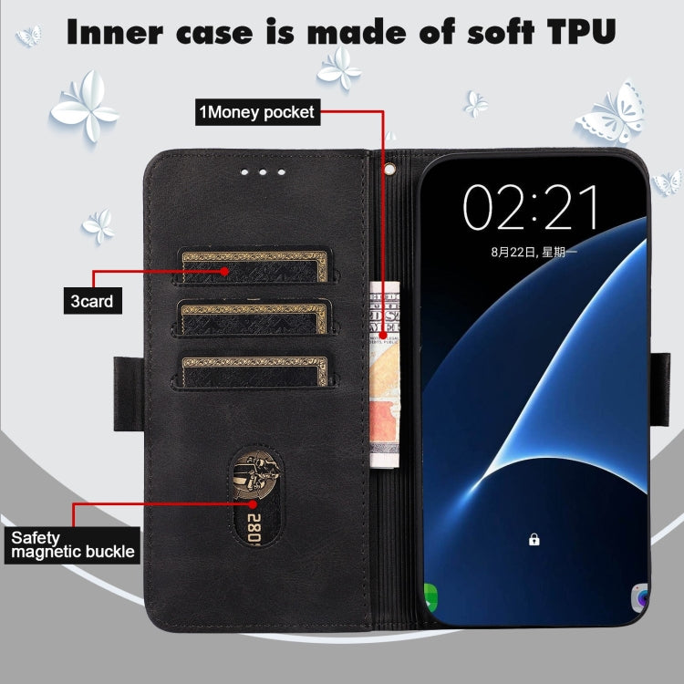For Samsung Galaxy A21 Embossed Cat Butterflies Pattern Horizontal Flip Leather Case with Card Slot & Holder & Wallet