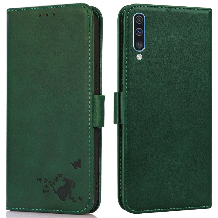 For Samsung Galaxy A30s EU Version Embossed Cat Butterflies Pattern Horizontal Flip Leather Case with Card Slot & Holder & Wallet