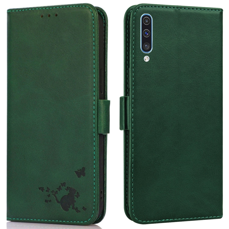 For Samsung Galaxy A30s / A50s / A50 Embossed Cat Butterflies Pattern Horizontal Flip Leather Case with Card Slot & Holder & Wallet