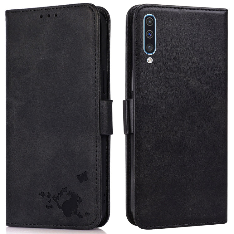For Samsung Galaxy A30s / A50s / A50 Embossed Cat Butterflies Pattern Horizontal Flip Leather Case with Card Slot & Holder & Wallet