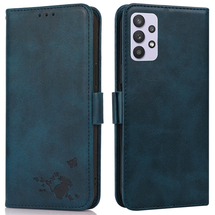 For Samsung Galaxy A32 5G Embossed Cat Butterflies Pattern Horizontal Flip Leather Case with Card Slot & Holder & Wallet