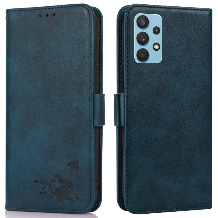 For Samsung Galaxy A32 4G Embossed Cat Butterflies Pattern Horizontal Flip Leather Case with Card Slot & Holder & Wallet