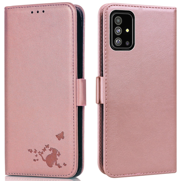 For Samsung Galaxy A51 4G Embossed Cat Butterflies Pattern Horizontal Flip Leather Case with Card Slot & Holder & Wallet