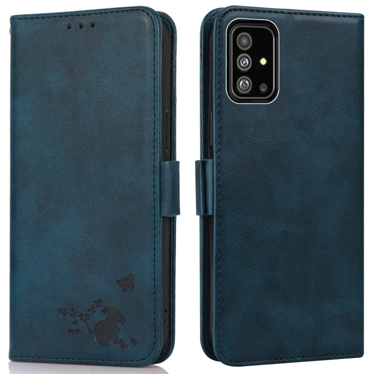 For Samsung Galaxy A51 4G Embossed Cat Butterflies Pattern Horizontal Flip Leather Case with Card Slot & Holder & Wallet