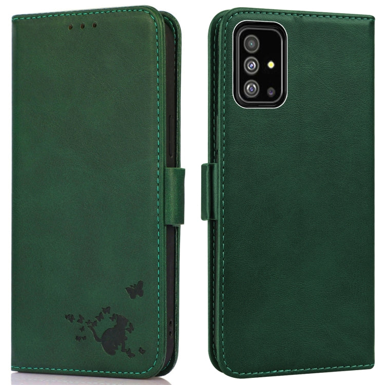 For Samsung Galaxy A51 4G Embossed Cat Butterflies Pattern Horizontal Flip Leather Case with Card Slot & Holder & Wallet