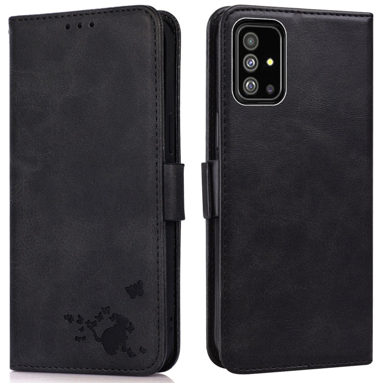 For Samsung Galaxy A51 4G Embossed Cat Butterflies Pattern Horizontal Flip Leather Case with Card Slot & Holder & Wallet