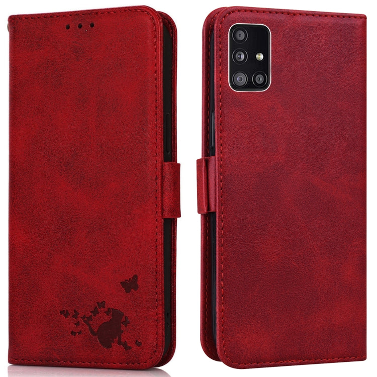 For Samsung Galaxy A51 5G Embossed Cat Butterflies Pattern Horizontal Flip Leather Case with Card Slot & Holder & Wallet