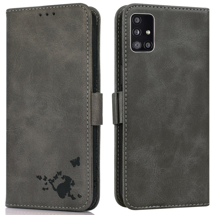 For Samsung Galaxy A51 5G Embossed Cat Butterflies Pattern Horizontal Flip Leather Case with Card Slot & Holder & Wallet