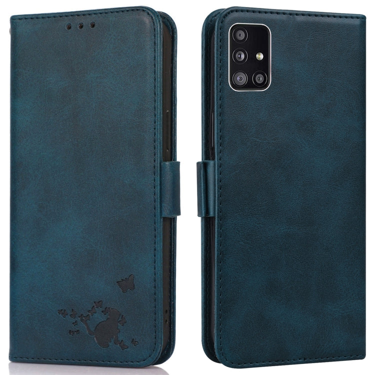 For Samsung Galaxy A51 5G Embossed Cat Butterflies Pattern Horizontal Flip Leather Case with Card Slot & Holder & Wallet