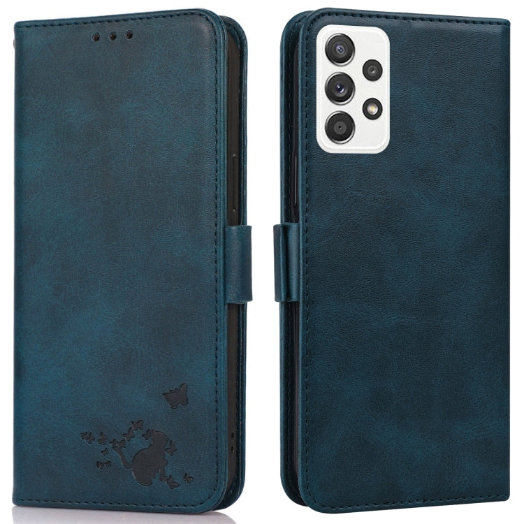 For Samsung Galaxy A52 5G Embossed Cat Butterflies Pattern Horizontal Flip Leather Case with Card Slot & Holder & Wallet