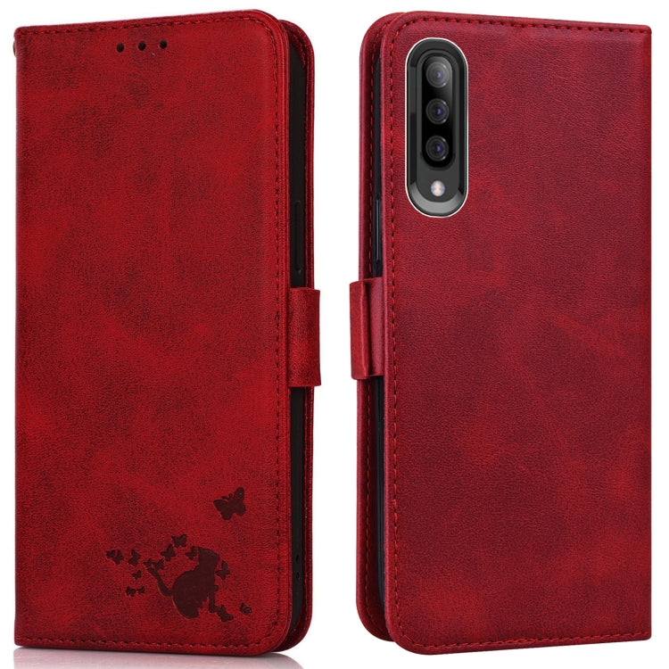 For Samsung Galaxy A70 / A70s Embossed Cat Butterflies Pattern Horizontal Flip Leather Case with Card Slot & Holder & Wallet