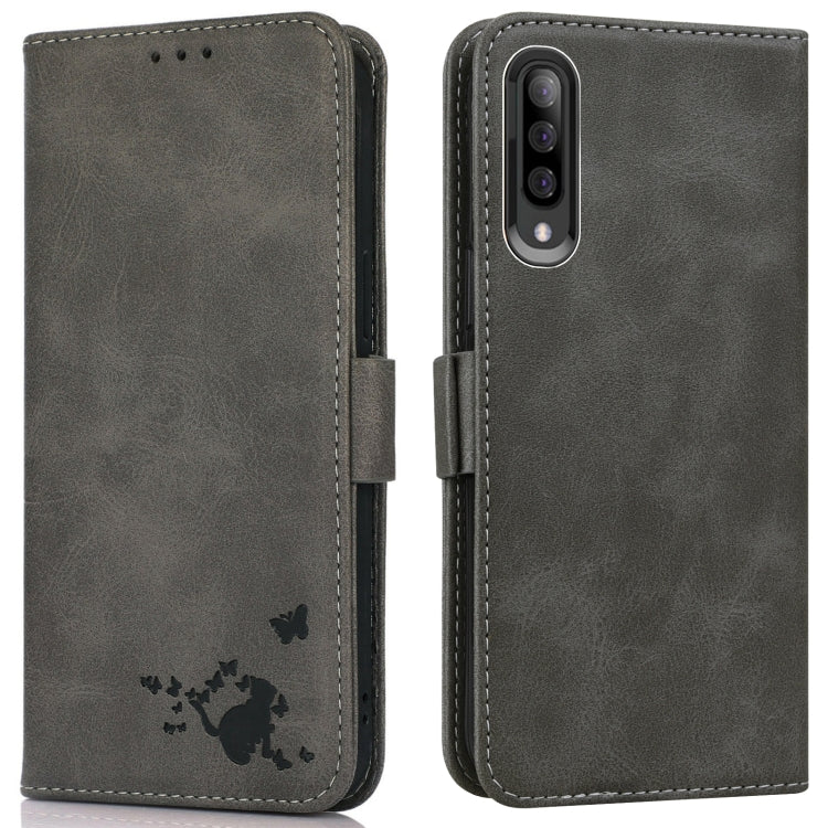 For Samsung Galaxy A70 / A70s Embossed Cat Butterflies Pattern Horizontal Flip Leather Case with Card Slot & Holder & Wallet
