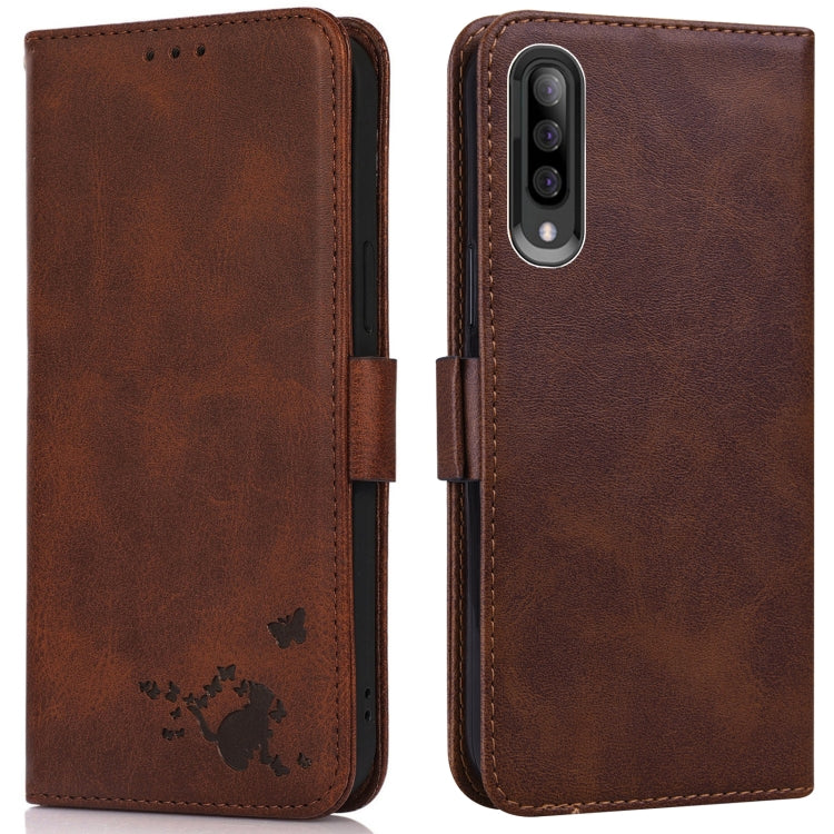 For Samsung Galaxy A70 / A70s Embossed Cat Butterflies Pattern Horizontal Flip Leather Case with Card Slot & Holder & Wallet