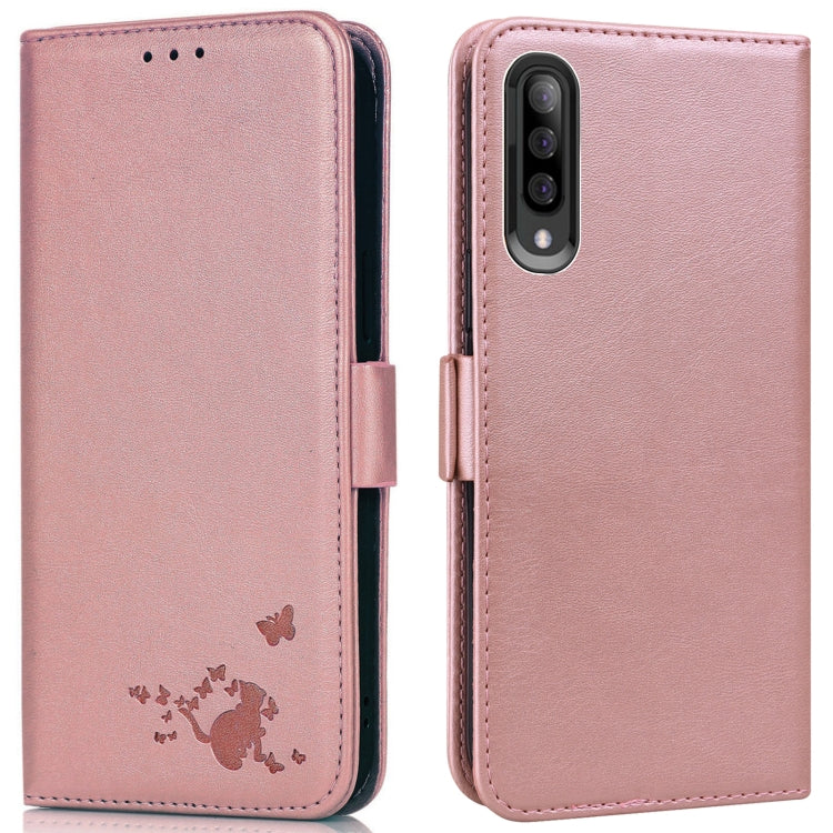 For Samsung Galaxy A70 / A70s Embossed Cat Butterflies Pattern Horizontal Flip Leather Case with Card Slot & Holder & Wallet