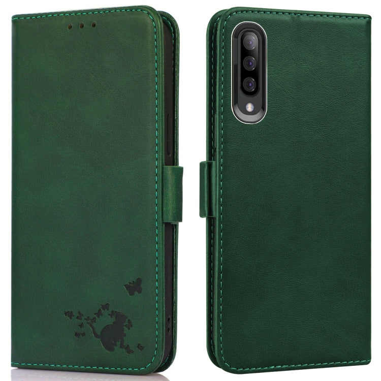 For Samsung Galaxy A70 / A70s Embossed Cat Butterflies Pattern Horizontal Flip Leather Case with Card Slot & Holder & Wallet