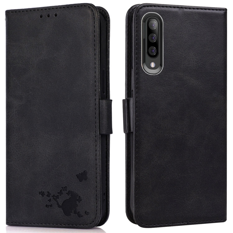 For Samsung Galaxy A70 / A70s Embossed Cat Butterflies Pattern Horizontal Flip Leather Case with Card Slot & Holder & Wallet