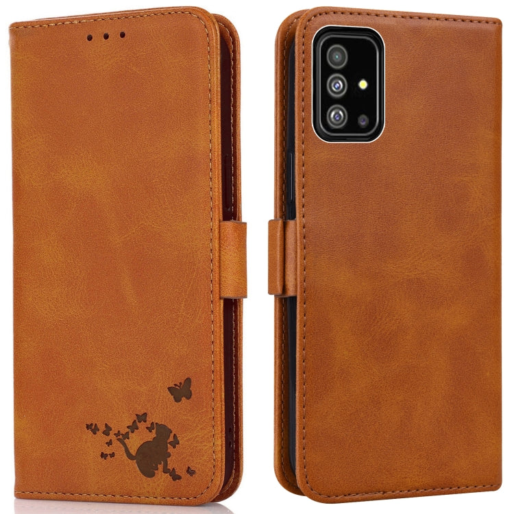 For Samsung Galaxy A71 4G Embossed Cat Butterflies Pattern Horizontal Flip Leather Case with Card Slot & Holder & Wallet