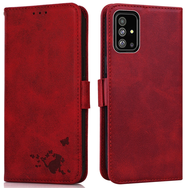 For Samsung Galaxy A71 4G Embossed Cat Butterflies Pattern Horizontal Flip Leather Case with Card Slot & Holder & Wallet