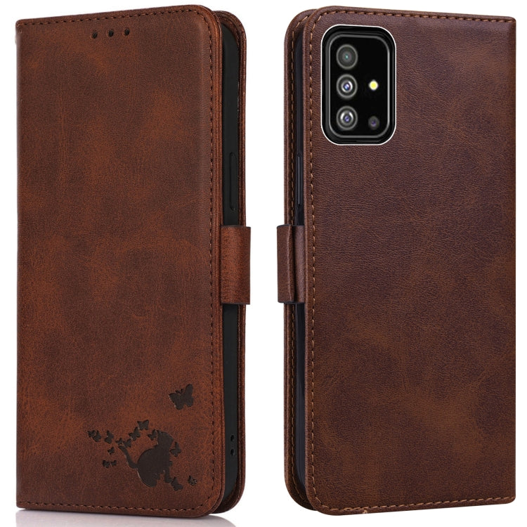 For Samsung Galaxy A71 4G Embossed Cat Butterflies Pattern Horizontal Flip Leather Case with Card Slot & Holder & Wallet