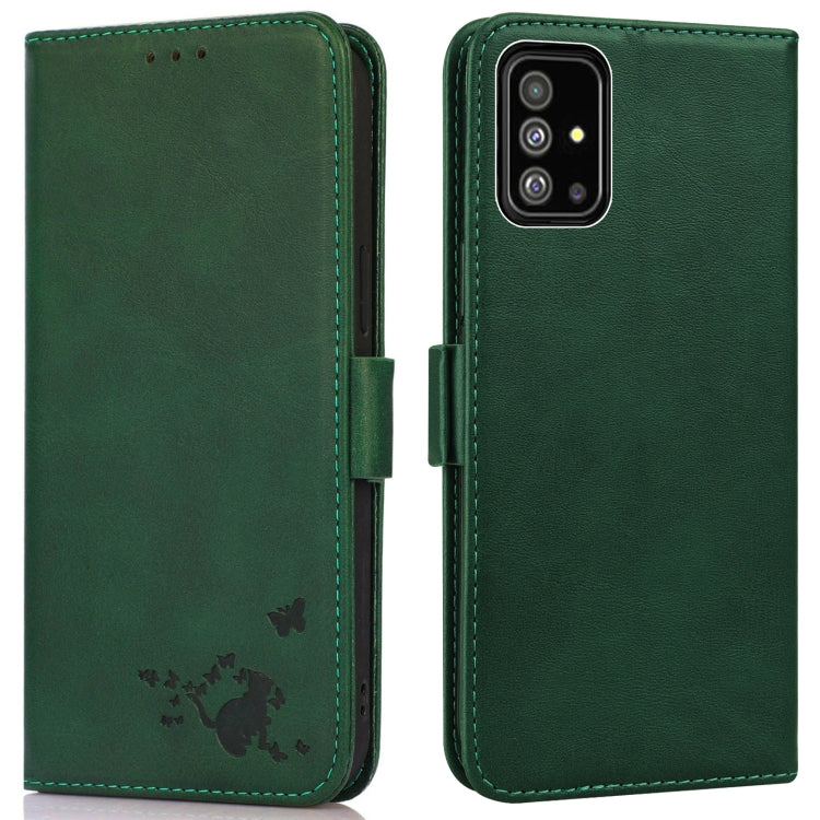 For Samsung Galaxy A71 4G Embossed Cat Butterflies Pattern Horizontal Flip Leather Case with Card Slot & Holder & Wallet