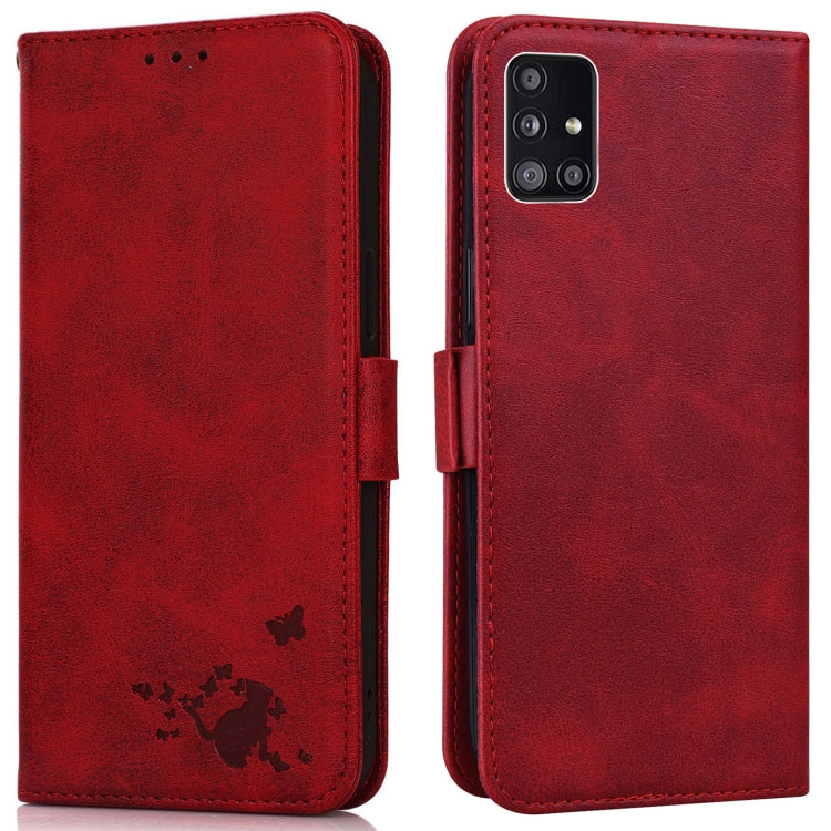 For Samsung Galaxy A71 5G / A Quantum Embossed Cat Butterflies Pattern Horizontal Flip Leather Case with Card Slot & Holder & Wallet