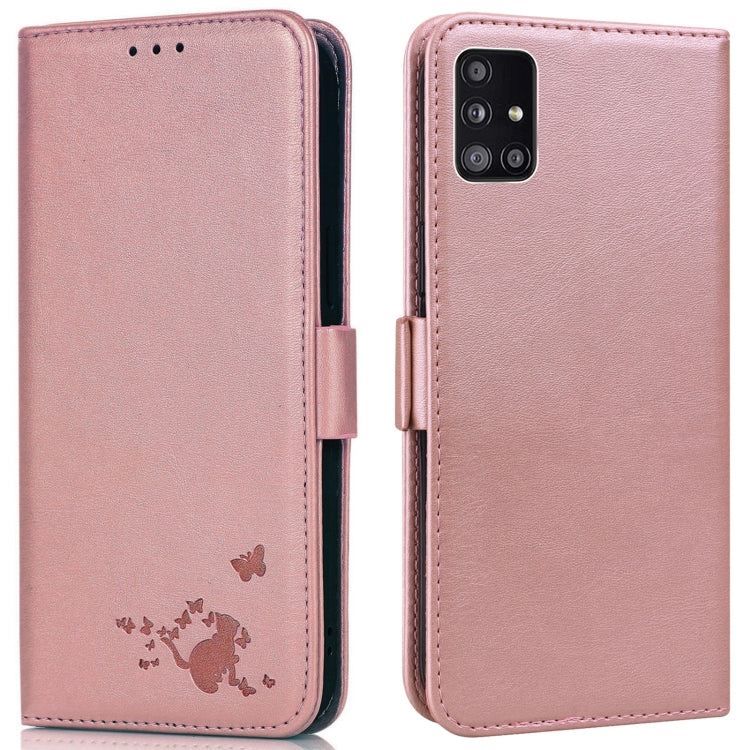 For Samsung Galaxy A71 5G / A Quantum Embossed Cat Butterflies Pattern Horizontal Flip Leather Case with Card Slot & Holder & Wallet