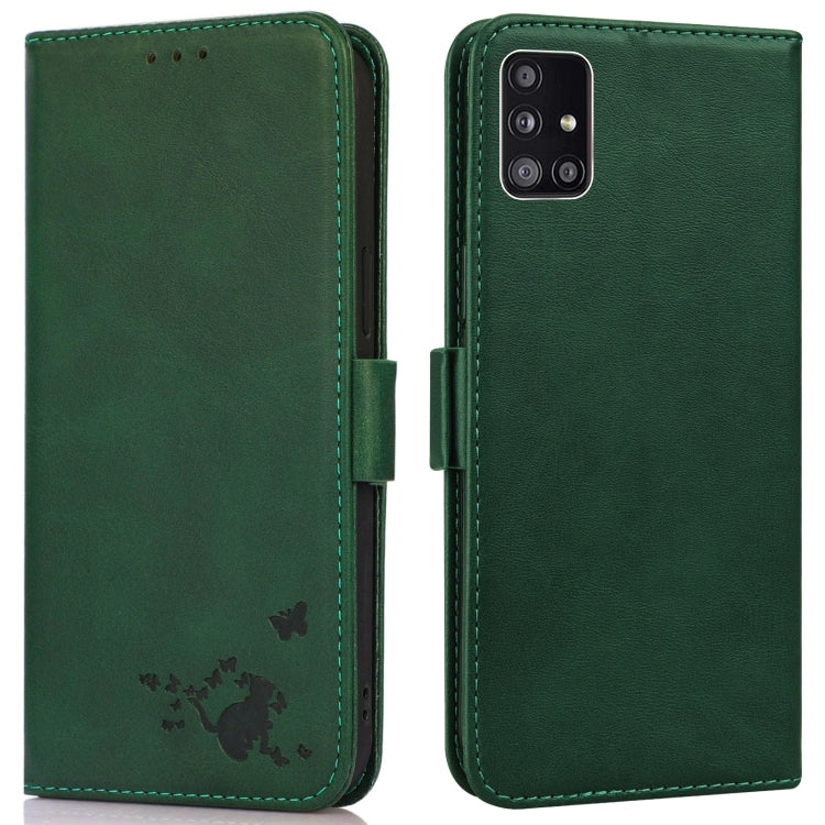 For Samsung Galaxy A71 5G / A Quantum Embossed Cat Butterflies Pattern Horizontal Flip Leather Case with Card Slot & Holder & Wallet