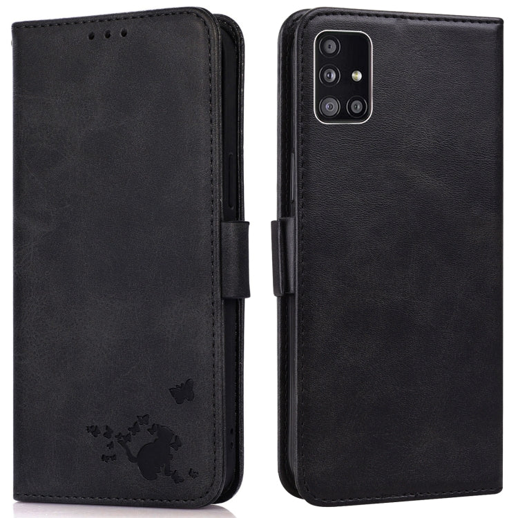 For Samsung Galaxy A71 5G / A Quantum Embossed Cat Butterflies Pattern Horizontal Flip Leather Case with Card Slot & Holder & Wallet