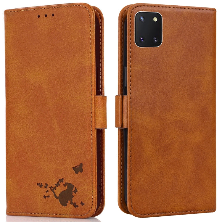 For Samsung Galaxy Note10 Lite / A81 Embossed Cat Butterflies Pattern Horizontal Flip Leather Case with Card Slot & Holder & Wallet