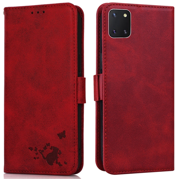 For Samsung Galaxy Note10 Lite / A81 Embossed Cat Butterflies Pattern Horizontal Flip Leather Case with Card Slot & Holder & Wallet