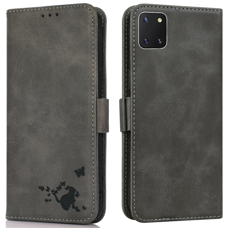 For Samsung Galaxy Note10 Lite / A81 Embossed Cat Butterflies Pattern Horizontal Flip Leather Case with Card Slot & Holder & Wallet
