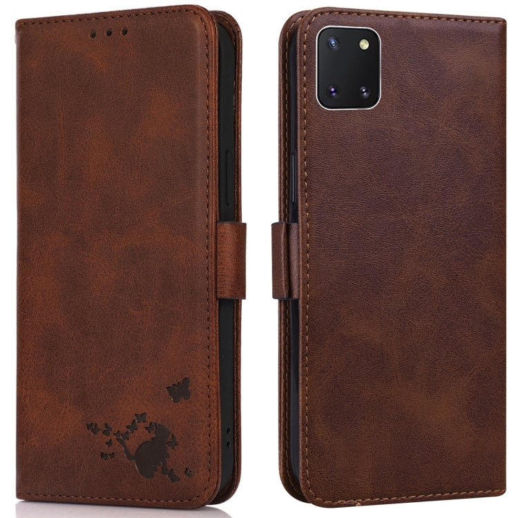 For Samsung Galaxy Note10 Lite / A81 Embossed Cat Butterflies Pattern Horizontal Flip Leather Case with Card Slot & Holder & Wallet
